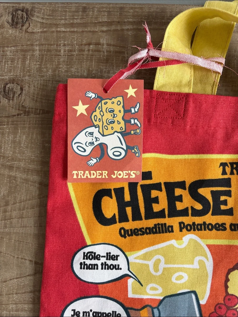 Trader Joe's Red & Yellow 'Cheese Experience' Tote Bag. 💯 cotton. NWT.